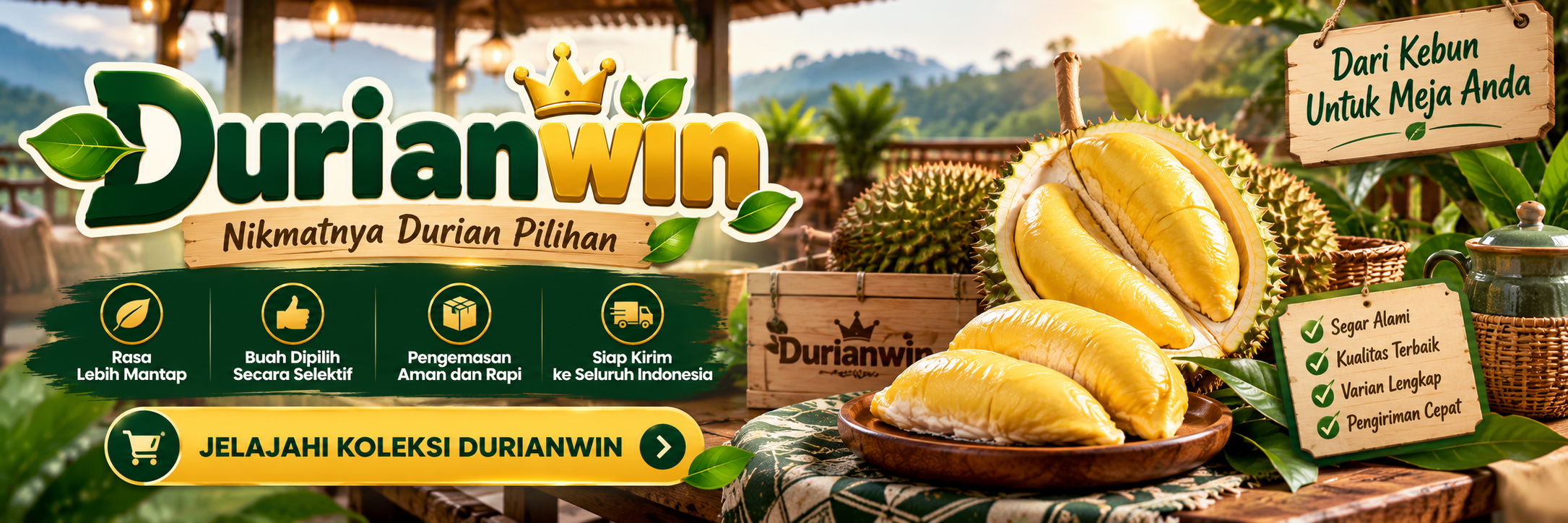 Durianwin — nikmatnya durian pilihan, dari kebun untuk meja Anda: rasa lebih mantap, buah dipilih secara selektif, pengemasan aman dan rapi, siap kirim ke seluruh Indonesia